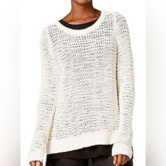 Eileen Fisher Sweaters - Eileen Fisher Open White Sweater Cream Cotton Blend Linen Pullover Cottagecore L
